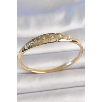 Mey İthalat® Pirinç Gold Renk Zirkon Taşlı Yıldız İşlemeli Kadın Kelepçe