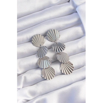 Mey İthalat® Pirinç Gümüş Renk Deniz Kabuğu Model Sallantılı Küpe