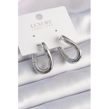 Mey İthalat® Pirinç Gümüş Renk Halka Model Kadın Küpe