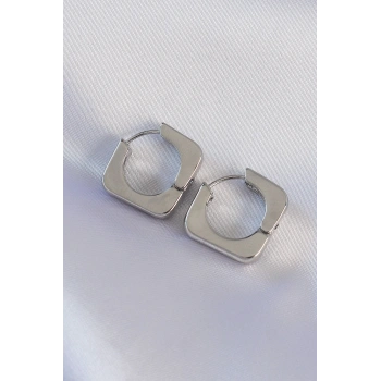 Mey İthalat® Pirinç Gümüş Renk Kare Küpe