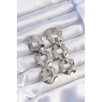 Mey İthalat® Pirinç Gümüş Renk Oval Ayna Model Sallantılı Küpe