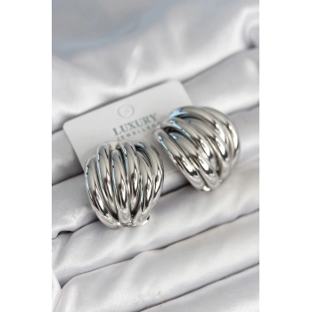 Mey İthalat® Pirinç Gümüş Renk Vintage Kadın Küpe