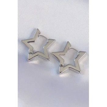 Mey İthalat® Pirinç Gümüş Renk Yıldız Küpe