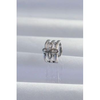 Mey İthalat® Pirinç Gümüş Renk Yonca Earcuff Küpe