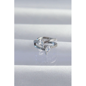 Mey İthalat® Pirinç Gümüş Renk Zirkon Taşlı Damla Earcuff Küpe