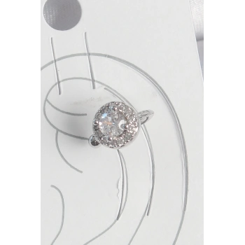 Mey İthalat® Pirinç Gümüş Renk Zirkon Taşlı Kadın Kıkırdak Model Küpe