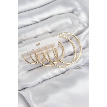 Mey İthalat® Pirinç Halka Model Gold Renk Kadın Set Küpe