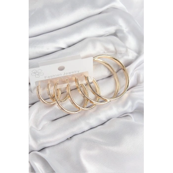 Mey İthalat® Pirinç Halka Model Gold Renk Kadın Set Küpe