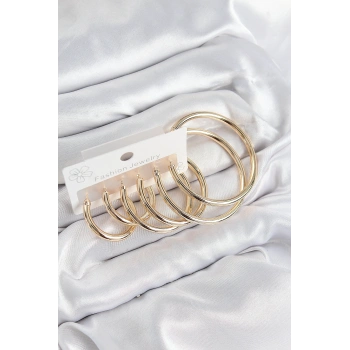 Mey İthalat® Pirinç Halka Model Gold Renk Kadın Set Küpe