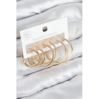 Mey İthalat® Pirinç Halka Model Gold Renk Kadın Set Küpe