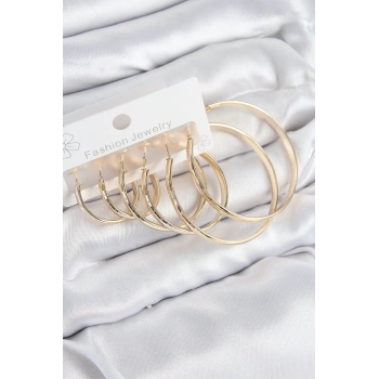 Mey İthalat® Pirinç Halka Model Gold Renk Kadın Set Küpe