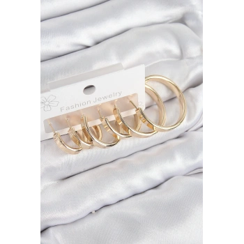 Mey İthalat® Pirinç Halka Model Gold Renk Kadın Set Küpe