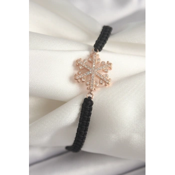 Mey İthalat® Pirinç Rose Renk Zirkon Taşlı Kar Tanesi Figür Makrome Asansörlü Model Kadın Bileklik