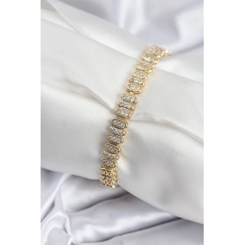 Mey İthalat® Pirinç VIP Seri Gold Renk Oval Sıralı Kadın Bileklik