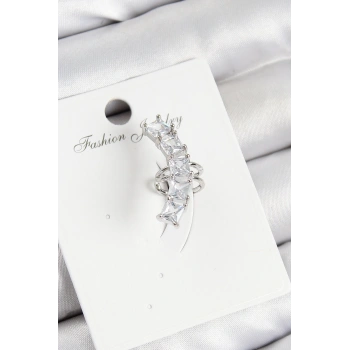 Mey İthalat® Pirinç Zirkon Taşlı Model Gümüş Renk Sağ Kıkırdak Küpe