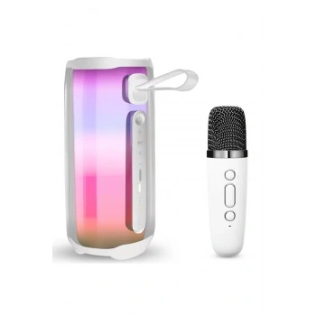 Mey İthalat®  Pluse 5 Mikrofonlu RGB Kablosuz Hoparlör - Beyaz
