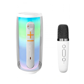 Mey İthalat®  Pluse 6 Mikrofonlu RGB Kablosuz Hoparlör - Beyaz