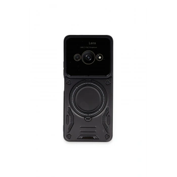 Mey İthalat®   Poco C61 Kılıf Joy Lens Standlı Kapak - Siyah