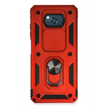 Mey İthalat®   Pocophone X3 Kılıf Pars Lens Yüzüklü Silikon - Kırmızı