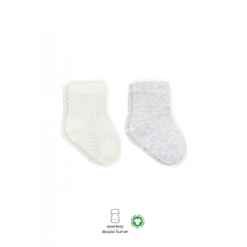 Mey İthalat®   Puan Derby Penye Soket Çorap 2Li BS10103 Gri Ekru