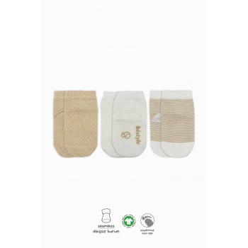 Mey İthalat®  Puanlı Kaymaz Penye Soket Çorap 3Lü BS10108 Bej