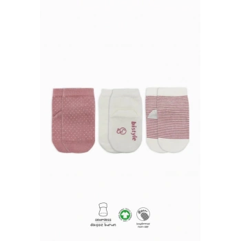 Mey İthalat®  Puanlı Kaymaz Penye Soket Çorap 3Lü BS10108 Pudra