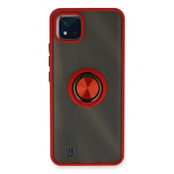 Mey İthalat®  Realme C11 2021 Kılıf Montreal Yüzüklü Silikon Kapak - Kırmızı