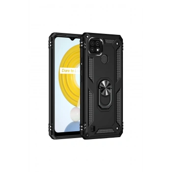 Mey İthalat®  Realme C21 Kılıf Sofya Yüzüklü Silikon Kapak - Siyah