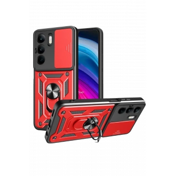 Mey İthalat®  Realme C75 4G Kılıf Pars Lens Yüzüklü Silikon - Kırmızı