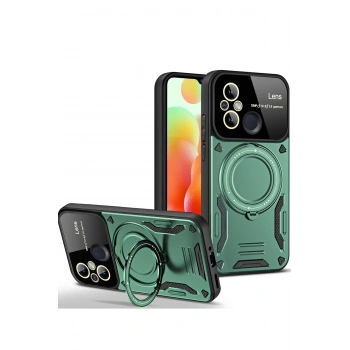 Mey İthalat®   Redmi 12C Kılıf Joy Lens Standlı Kapak - Koyu Yeşil