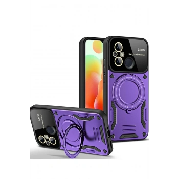 Mey İthalat®   Redmi 12C Kılıf Joy Lens Standlı Kapak - Mor