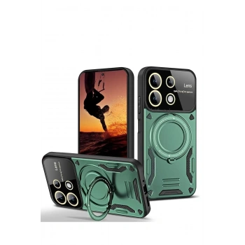 Mey İthalat®   Redmi 13 4G Kılıf Joy Lens Standlı Kapak - Koyu Yeşil