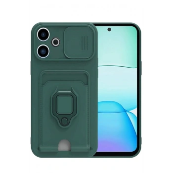 Mey İthalat®   Redmi 13 4G Kılıf Zuma Kartvizitli Yüzüklü Silikon - Yeşil