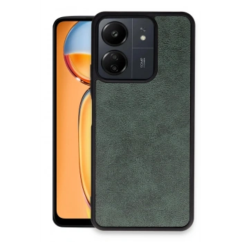 Mey İthalat®   Redmi 13C Kılıf Aras Deri Kapak - Koyu Yeşil