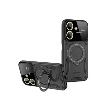 Mey İthalat®   Redmi 13C Kılıf Joy Lens Standlı Kapak - Siyah