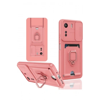 Mey İthalat®   Redmi 13C Kılıf Zuma Kartvizitli Yüzüklü Silikon - Pembe