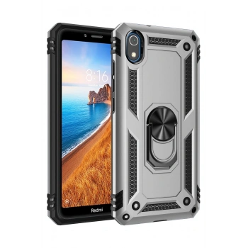 Mey İthalat®   Redmi 7A Kılıf Sofya Yüzüklü Silikon Kapak - Gümüş
