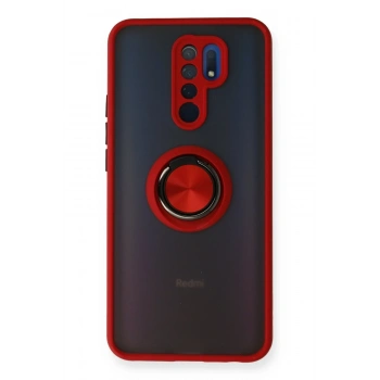 Mey İthalat®   Redmi 9 Kılıf Montreal Yüzüklü Silikon Kapak - Kırmızı