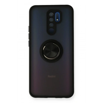 Mey İthalat®   Redmi 9 Kılıf Montreal Yüzüklü Silikon Kapak - Siyah