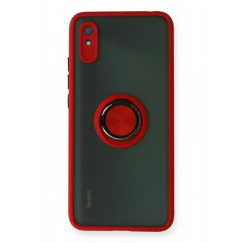 Mey İthalat®   Redmi 9A Kılıf Montreal Yüzüklü Silikon Kapak - Kırmızı