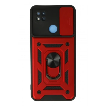 Mey İthalat® Redmi 9C Kılıf Pars Lens Yüzüklü Silikon - Kırmızı