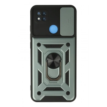 Mey İthalat®   Redmi 9C Kılıf Pars Lens Yüzüklü Silikon - Yeşil