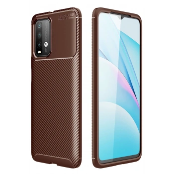 Mey İthalat®   Redmi 9T Kılıf Auto Focus Karbon Kapak - Kahverengi