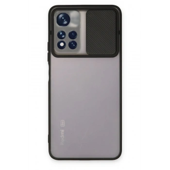 Mey İthalat®   Redmi Note 11T Kılıf Palm Buzlu Kamera Sürgülü Silikon - Siyah