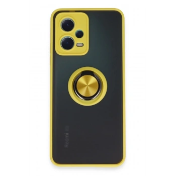 Mey İthalat®   Redmi Note 12 5G Kılıf Montreal Yüzüklü Silikon Kapak - Sarı