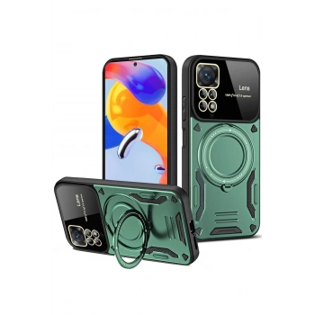 Mey İthalat®   Redmi Note 12 Pro 4G Kılıf Joy Lens Standlı Kapak - Koyu Yeşil