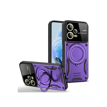 Mey İthalat®   Redmi Note 12 Pro 5G Kılıf Joy Lens Standlı Kapak - Mor