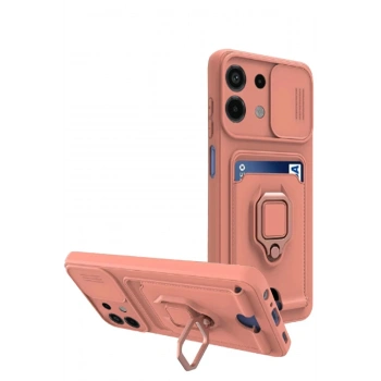 Mey İthalat®   Redmi Note 13 4G Kılıf Zuma Kartvizitli Yüzüklü Silikon - Pembe