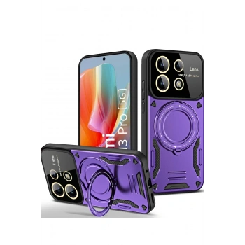 Mey İthalat®   Redmi Note 13 Pro 5G Kılıf Joy Lens Standlı Kapak - Mor