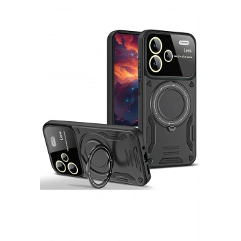 Mey İthalat®   Redmi Note 13 Pro Plus Joy Lens Standlı Kapak - Siyah